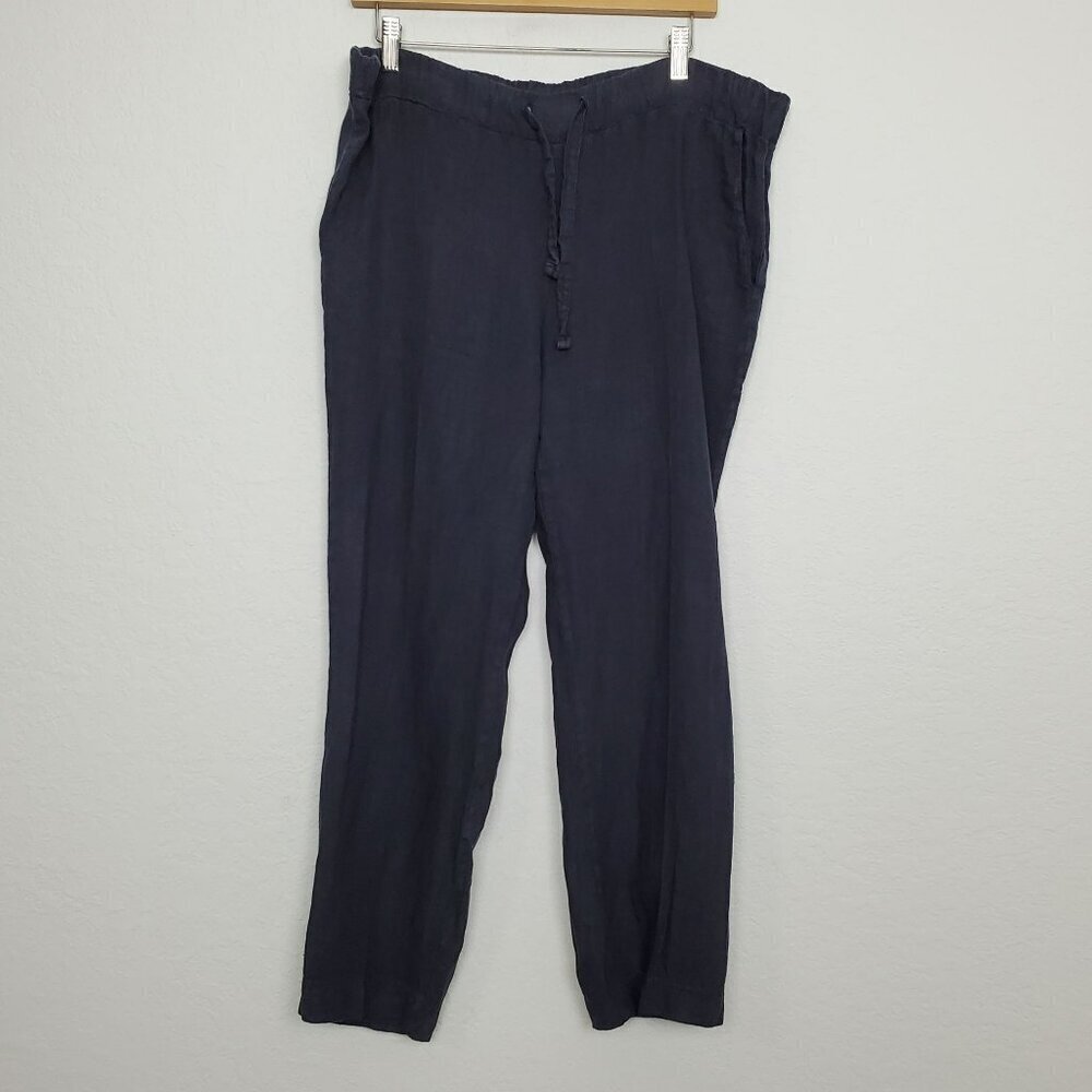 Zuki Basik Womens Linen Pants Size 37x27 Pull On Blue Italy Pockets Ankle